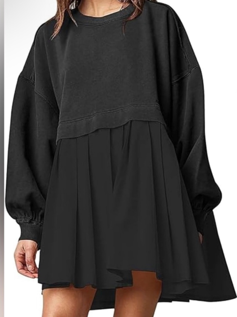 Ugerlov Black Mixed-Fabric Pullover Dress - Women's Casual Dress
